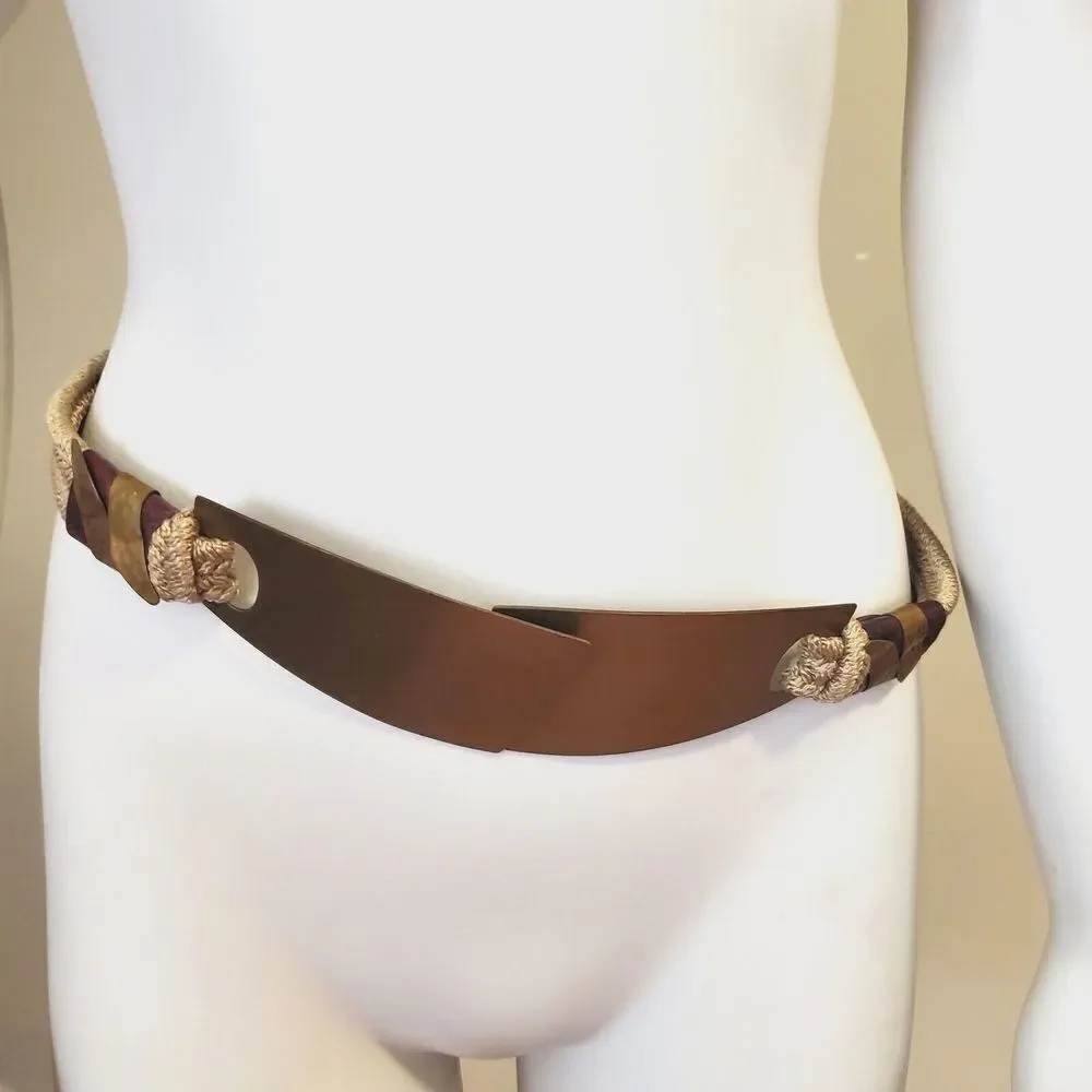 Artist Handmade Belt Brass Leather Braided 29.5